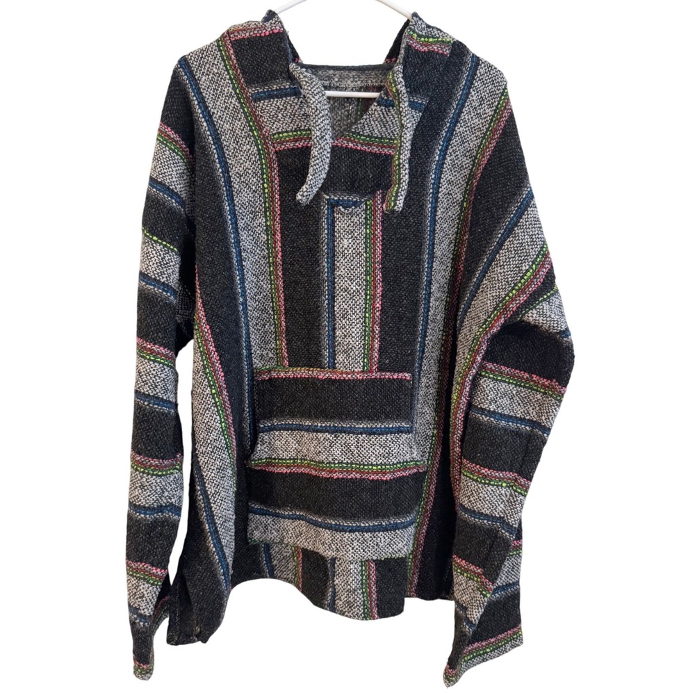 Vintage Baja Hoodie Pullover Striped Hoodie Hooded Pullover Festival Hippie Boho